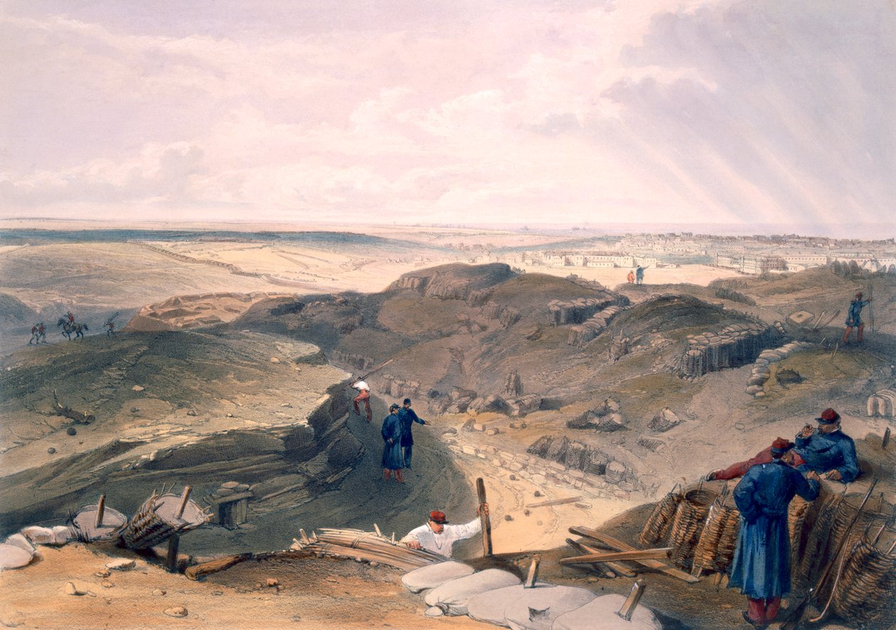 Rów Malakoffa, płyta z filmu „Siedziba wojny na wschodzie”, wyd. autor: Paul und Dominic Colnaghi und Co., 1856 autorstwa William Crimea Simpson