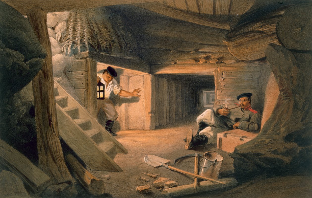 Kopalnia Bastion du Mat, płyta z filmu „Siedziba wojny na wschodzie”, wyd. autor: Paul und Dominic Colnaghi und Co., 1856 autorstwa William Crimea Simpson