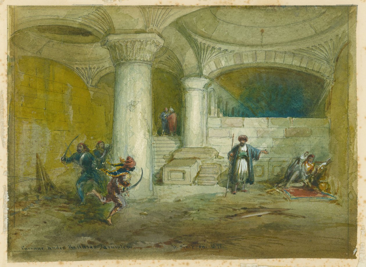 Przejście pod Aksą, 1871 (wc i ołówek na papierze) autorstwa William Crimea Simpson