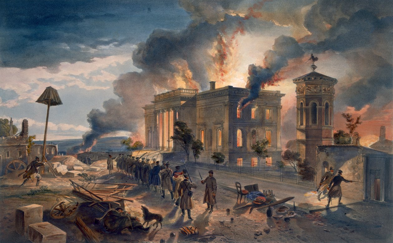 Biblioteka Publiczna i Świątynia Wiatrów, płyta z „Siedziba wojny na wschodzie”, wyd. autor: Paul und Dominic Colnaghi und Co., 1856 autorstwa William Crimea Simpson