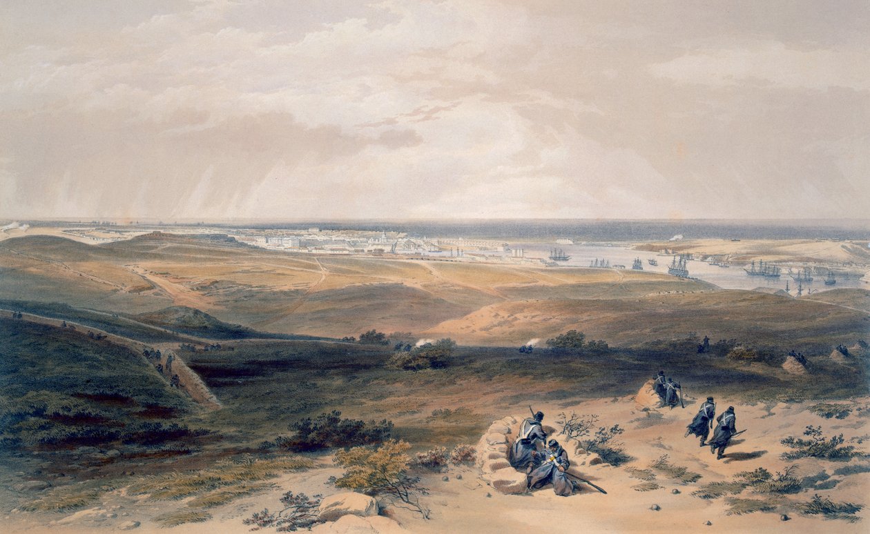Sewastopol ze wschodu, tablica z „Siedziba wojny na wschodzie”, wyd. autor: Paul und Dominic Colnaghi und Co., 1856 autorstwa William Crimea Simpson