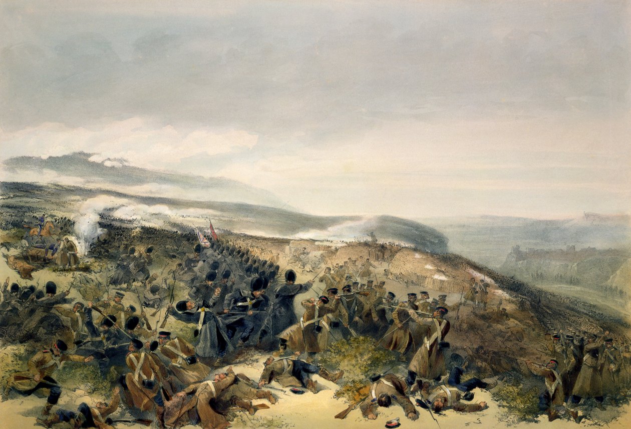 Druga szarża gwardii pod Inkermanem, 5 listopada 1854, tablica z "The Seat of War in the East", opublikowana przez Colnaghi and Co., 1856 autorstwa William Crimea Simpson