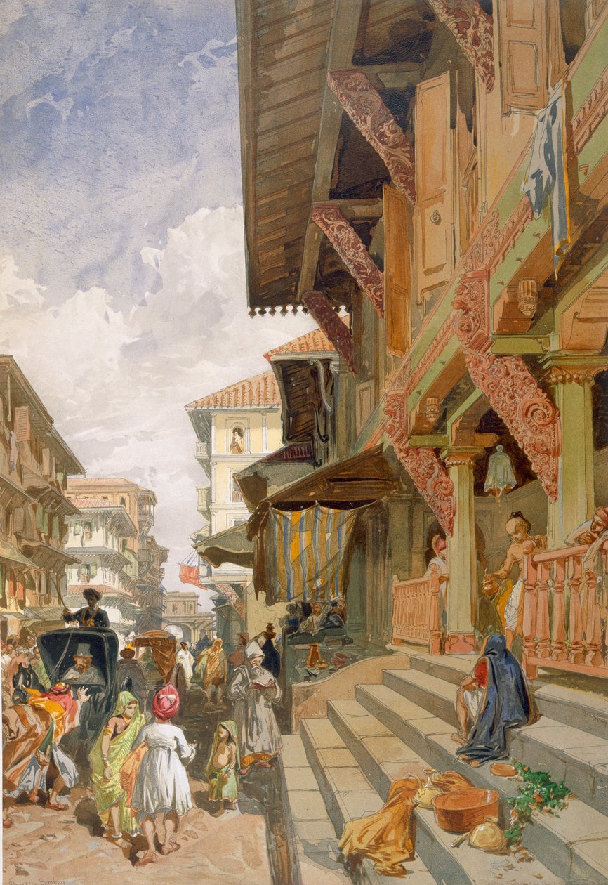 Ulica w Bombaju, z "India Ancient and Modern", 1867 autorstwa William Crimea Simpson