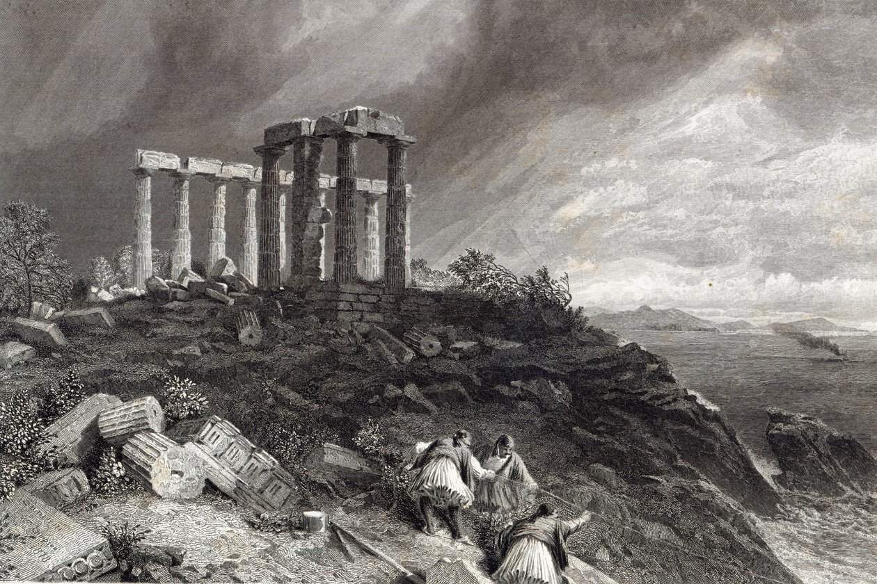 Świątynia Minerwy Sunium rytowana przez J. Saddlera autorstwa William Crimea Simpson
