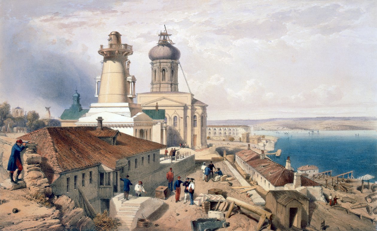 Admiralicja, Sewastopol, tablica z „Siedziba wojny na wschodzie”, wyd. autor: Paul und Dominic Colnaghi und Co., 1856 autorstwa William Crimea Simpson