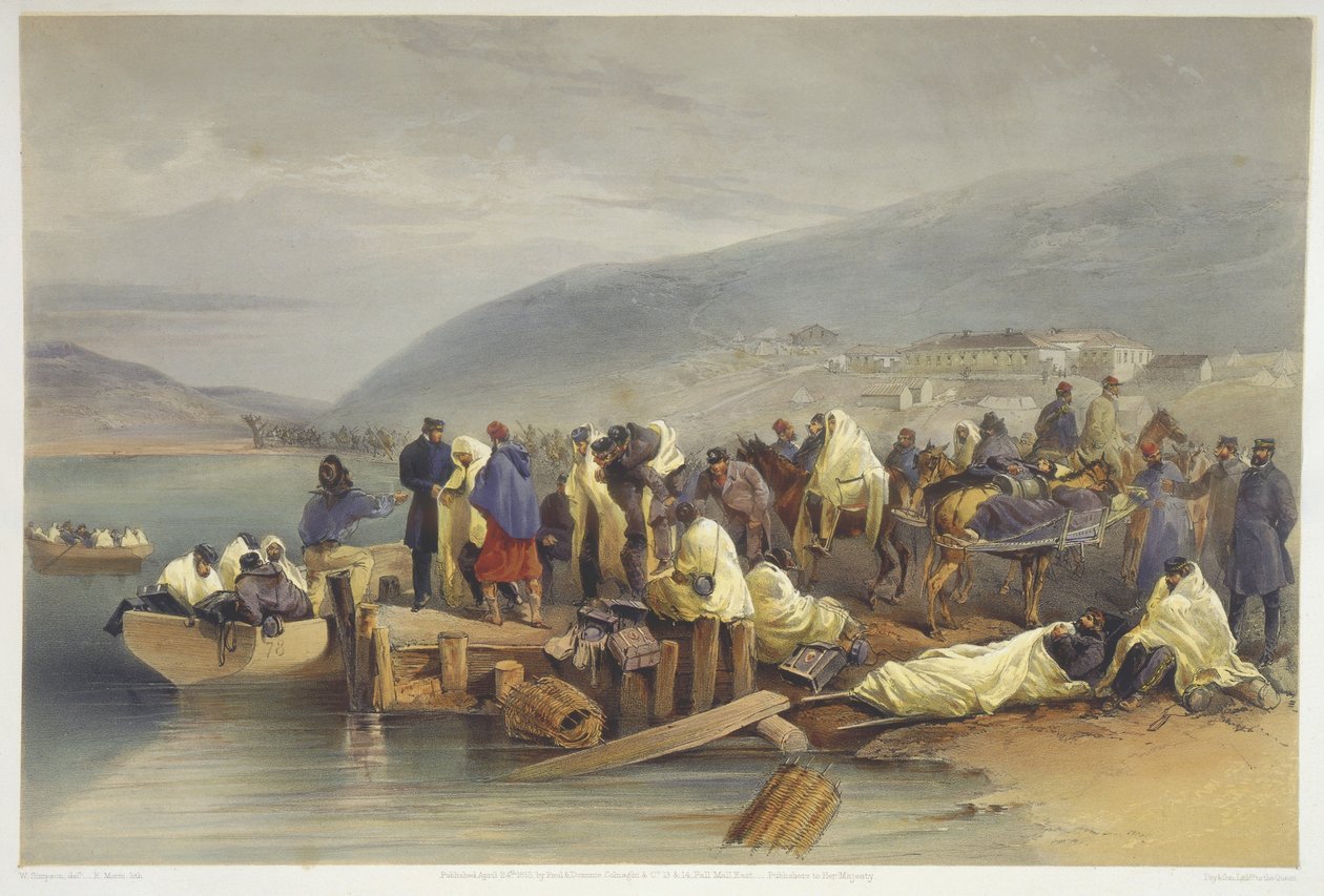 Zaokrętowanie chorych w Balaklava, płyta z „Siedziba wojny na wschodzie”, wydana przez Colnaghi and Co., 1856 autorstwa William Crimea Simpson