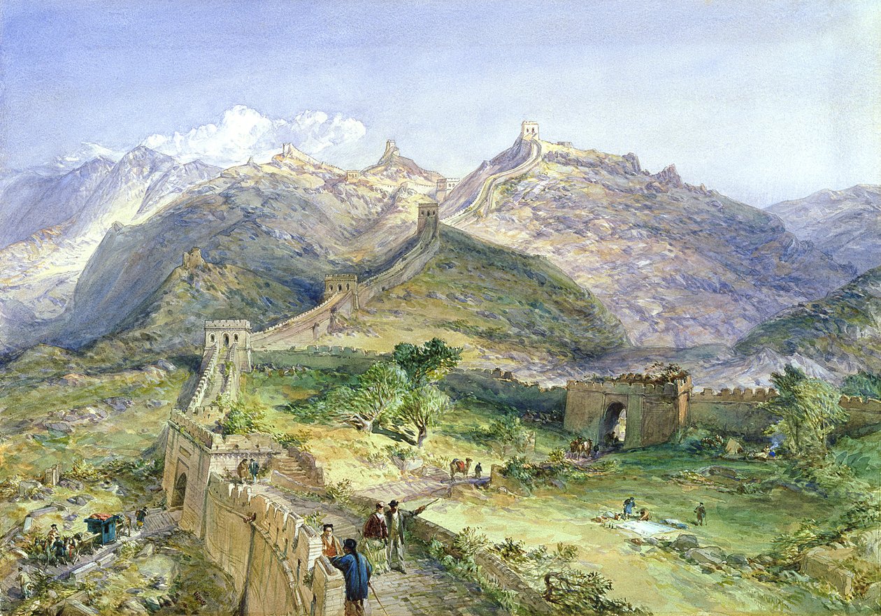Wielki Mur Chiński, 1874 (toaleta i ołówek na papierze) autorstwa William Crimea Simpson