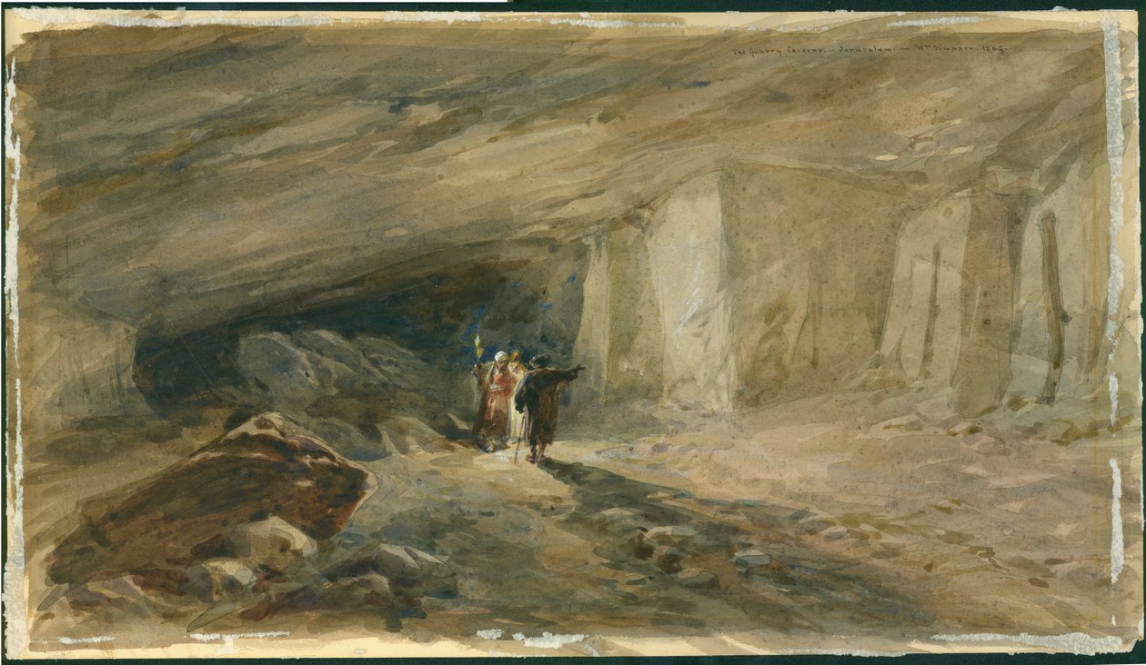 Jaskinie kamieniołomów, Jerozolima, 1869 (wc i ołówek na papierze) autorstwa William Crimea Simpson