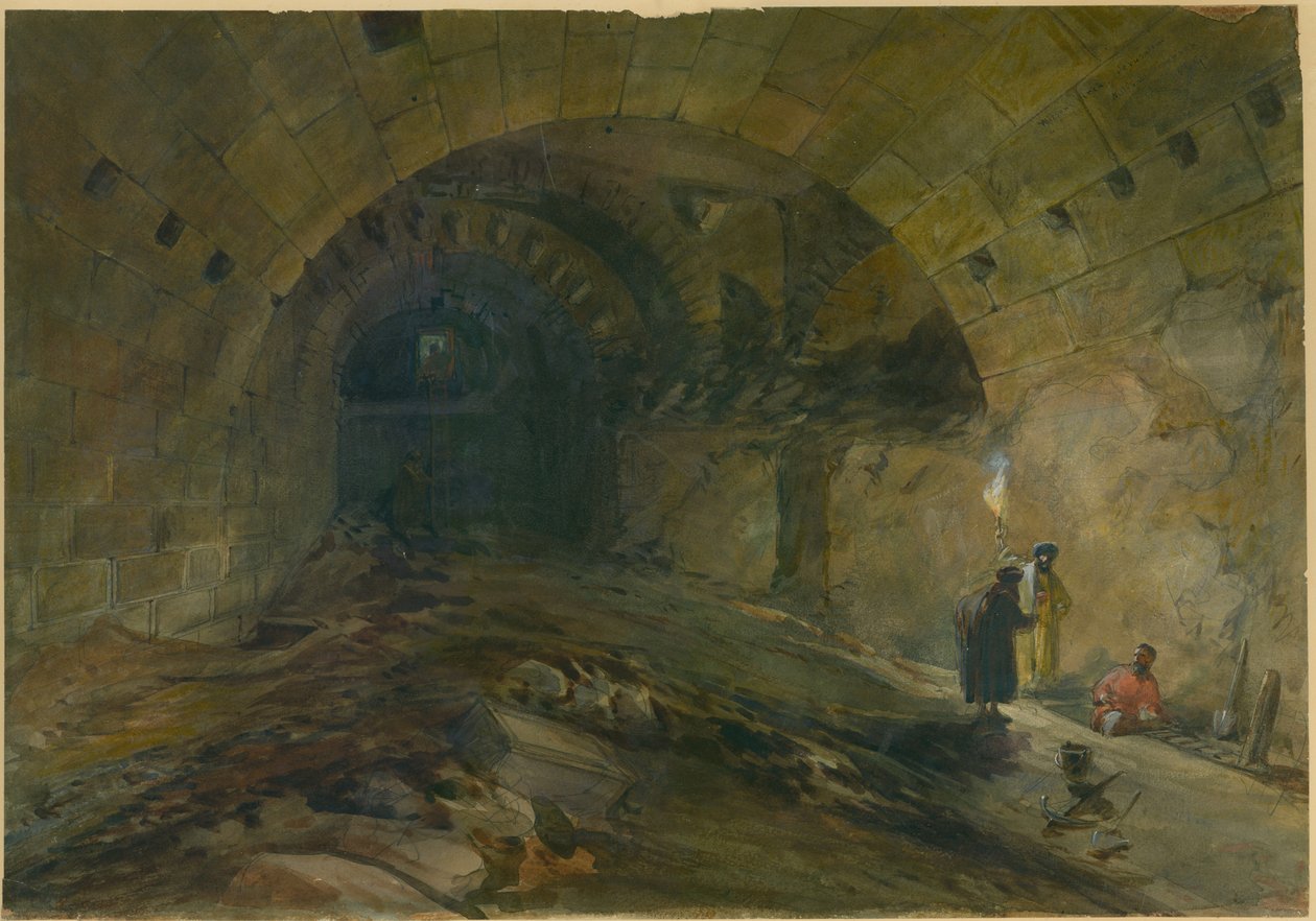 Łuk Wilsona, Jerozolima, 1870 (wc i ołówek na papierze) autorstwa William Crimea Simpson
