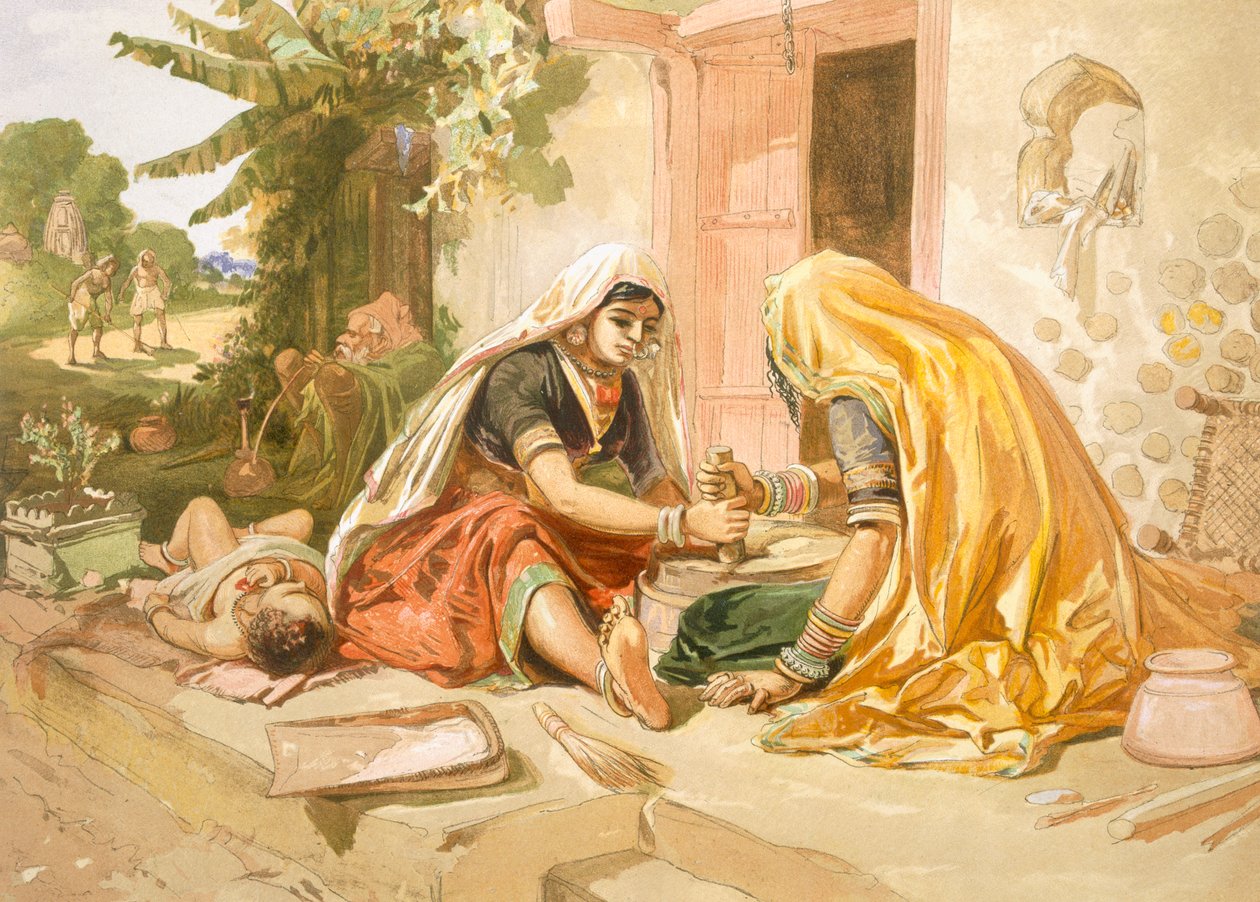 Kobiety mielące kukurydzę, „Indie Ancient and Modern”, 1867 autorstwa William Crimea Simpson
