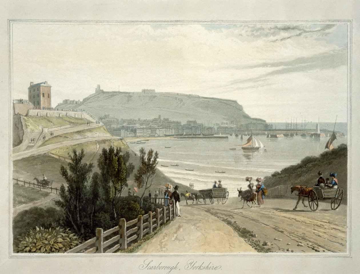 Scarborough, Yorkshire, z tomu VI „Podróż po Wielkiej Brytanii podjęta między latami 1814 a 1825” opublikowanej w 1822 r. (akwatinta) autorstwa William Daniell