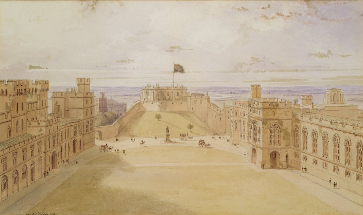 Zamek Windsor, czworobok, 1827 (wc na papierze) autorstwa William Daniell