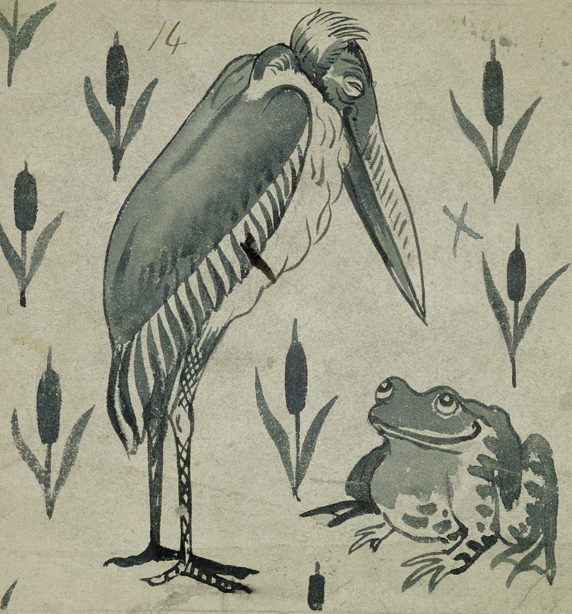 Pelikan i żaba w rozmowie autorstwa William de Morgan