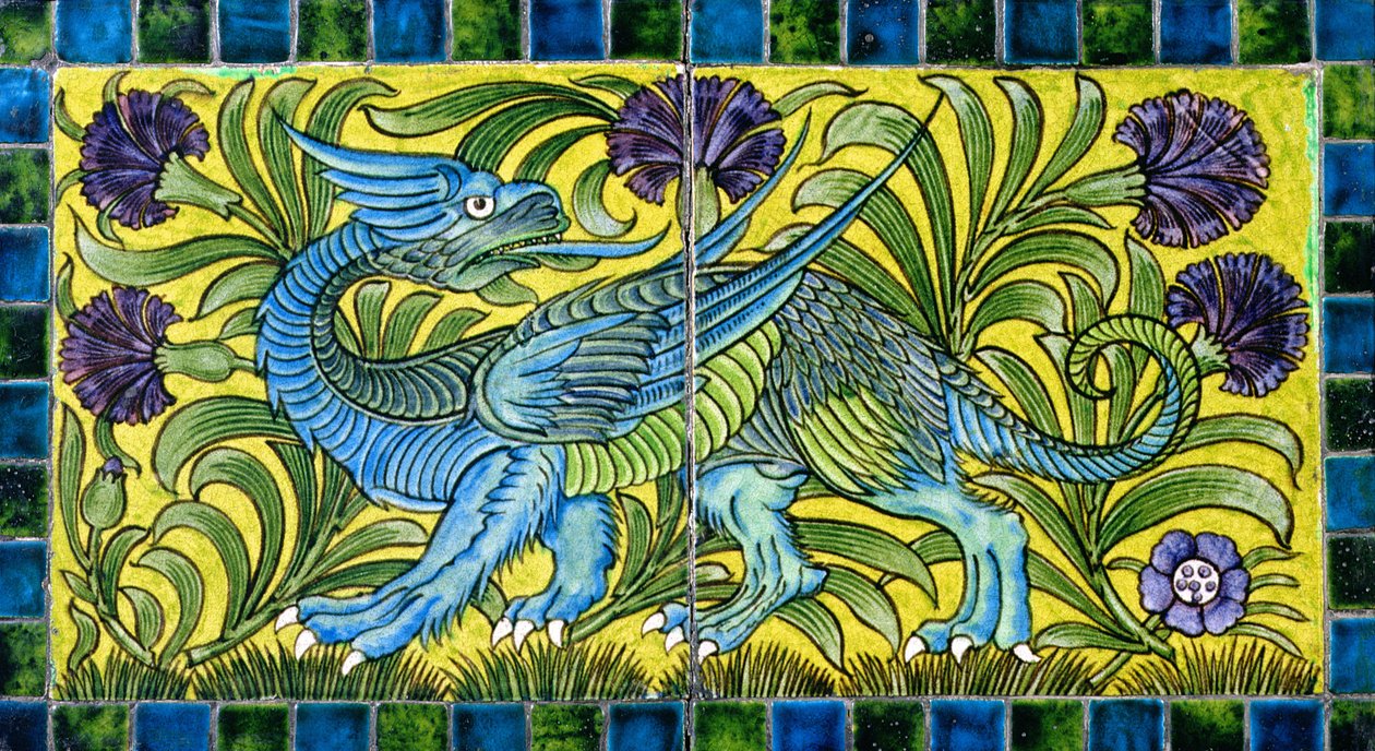 Płytka z motywem smoka (ceramiczna) autorstwa William de Morgan