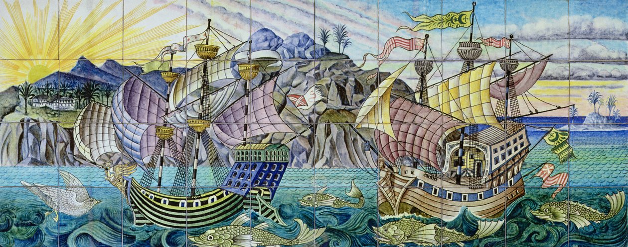 Kafelki przedstawiające galeony, 1888-97 (ceramiczne) autorstwa William de Morgan