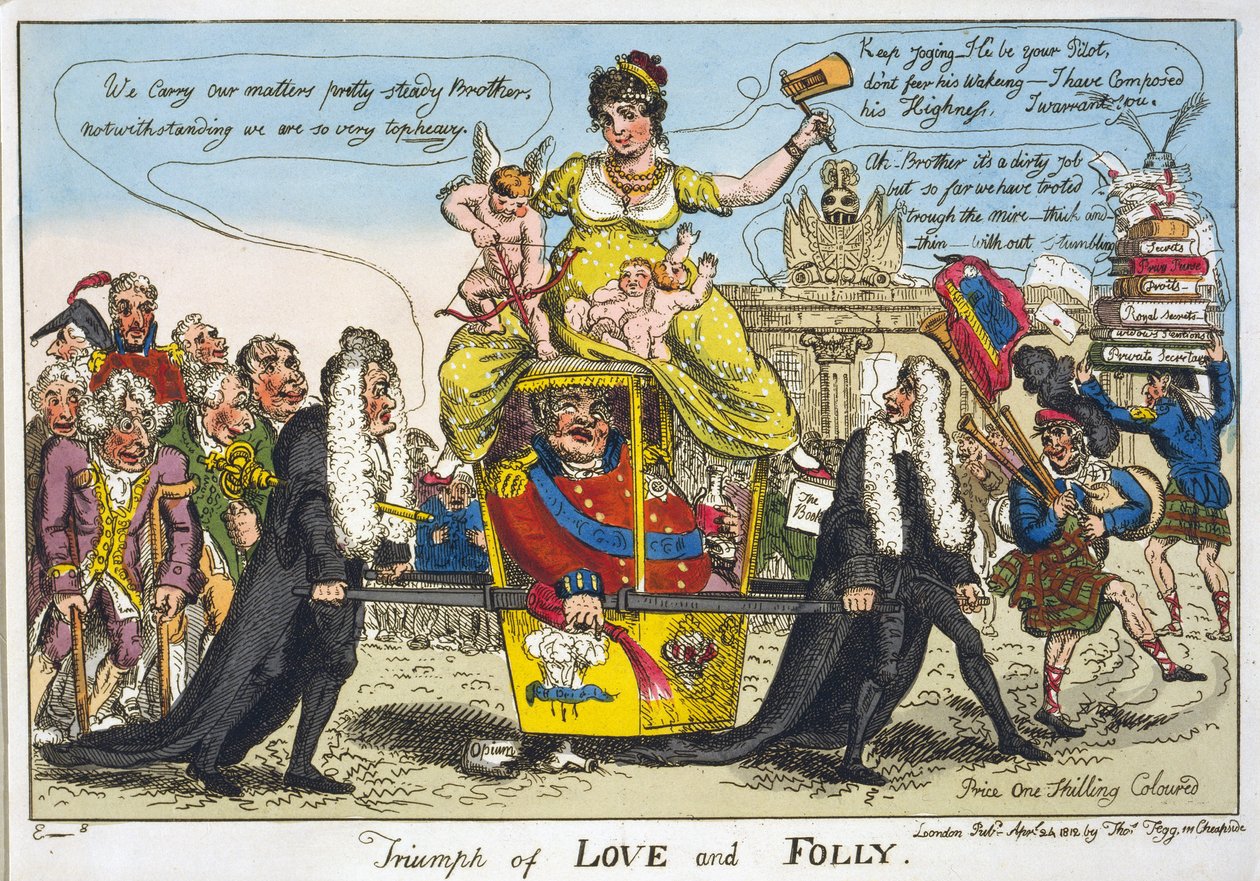 Triumf miłości i szaleństwa, wyd. 1812 (grawerowanie ręcznie kolorowane) autorstwa William Elmes