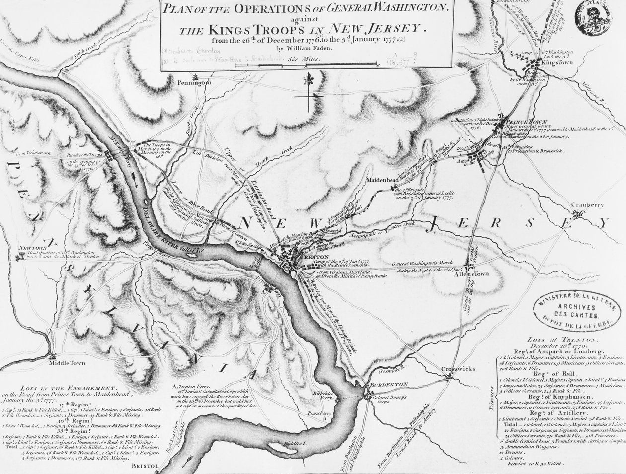 Plan operacji generała Waszyngtona przeciwko wojskom królewskim w New Jersey, 1777 autorstwa William Faden
