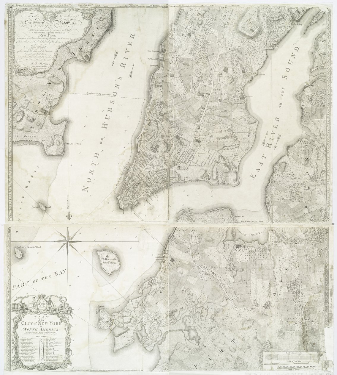 Plan miasta Nowy Jork w Ameryce Północnej badany w latach 1766 i 1767 opublikowany w Atlasie Fadena, 1776 autorstwa William Faden