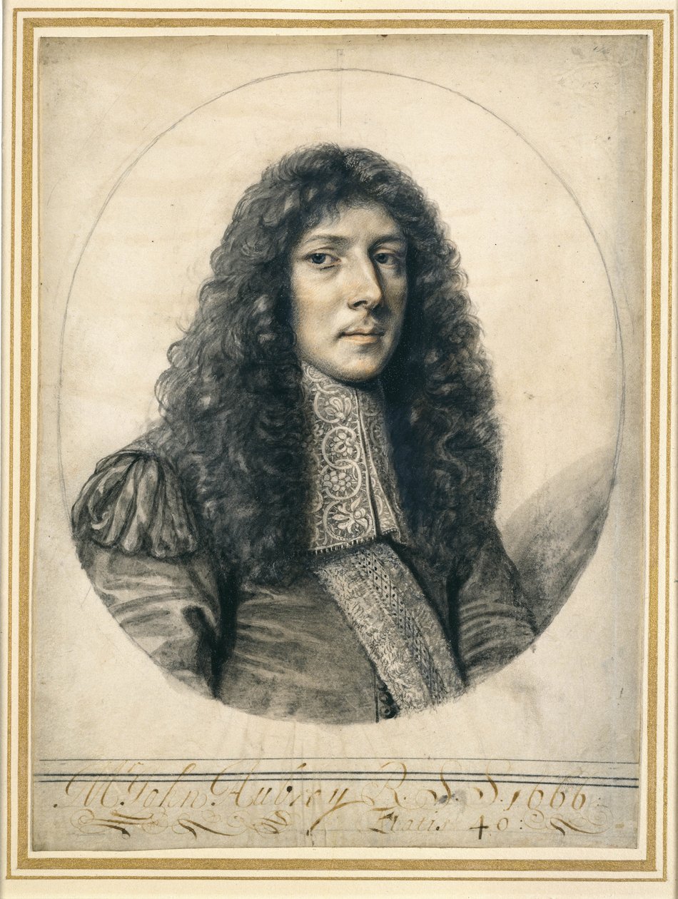 Portret Johna Aubreya, 1666 (czarny ołów i kreda na papierze) autorstwa William Faithorne