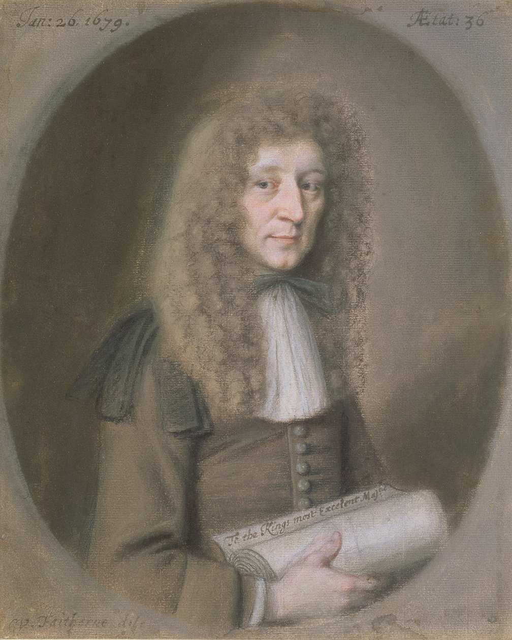 Portret mężczyzny, prawdopodobnie Thomas Dare, 1679 (pastel i czarna kreda na papierze) autorstwa William Faithorne