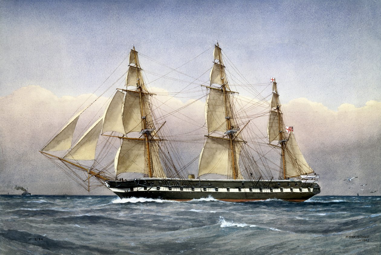 HMS Glasgow na morzu w 1861, 1903 (wc na papierze) autorstwa William Frederick Mitchell