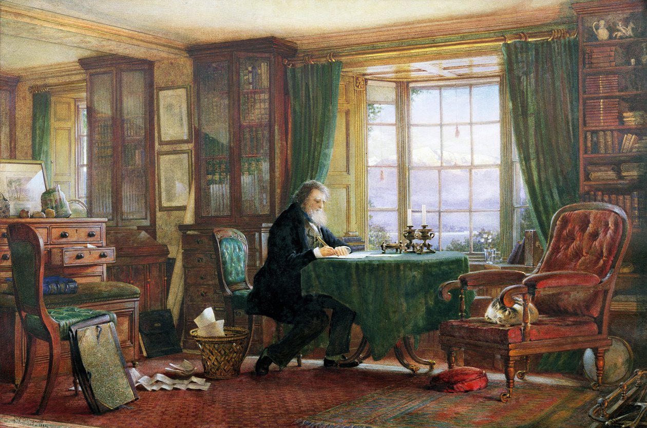 John Ruskin w swoim gabinecie w Brantwood, Cumbria, 1882 (szczegóły patrz 67851) autorstwa William Gersham Collingwood