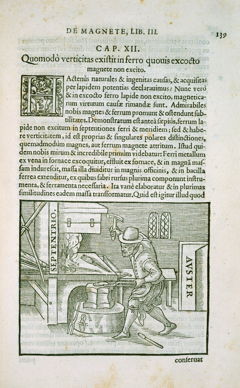 Eksperymenty na Ziemi, strona z rozdziału 3 książki O ciałach magnetycznych i magnetycznych oraz na temat Wielkiego Magnesu Ziemi, wyd. Petrus Short, Londyn, 1600 autorstwa William Gilbert