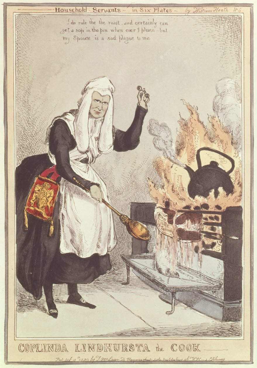 Kucharz Coplinda Lindhursta, nr 6 z serii Household Servants, wydanej w 1829 r. autorstwa William Heath