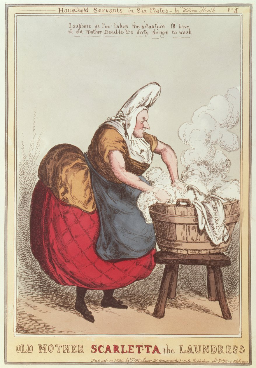 Stara Matka Scarletta Praczka, nr 5 z serii Sługi domowe, wydanej w 1829 r. autorstwa William Heath