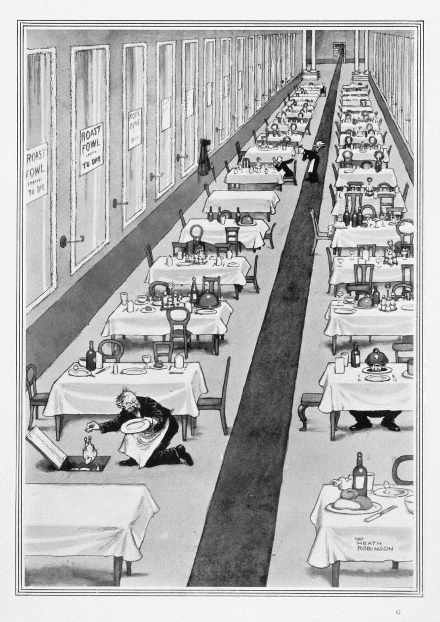 Pieczone ptactwo dzisiaj, z niektórych przerażających obrazów wojennych, 1915 (druk) autorstwa William Heath Robinson