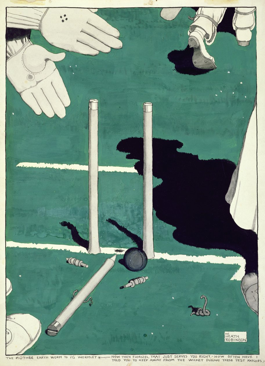 Matka dżdżownica do swojego robaka - Teraz Florizel. . . jak często kazałem ci trzymać się z dala od furtki podczas tych meczów testowych autorstwa William Heath Robinson