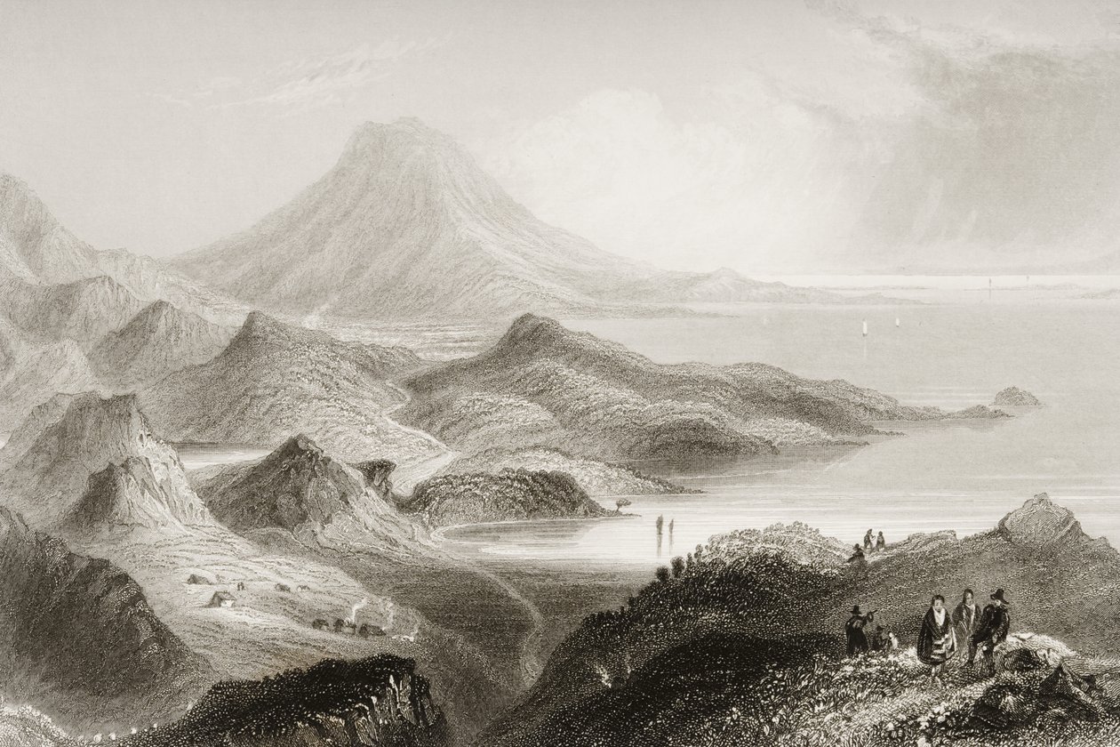 Lough Conn i Mount Nephin, hrabstwo Mayo, Irlandia, z „Krajobrazy i starożytności Irlandii” George