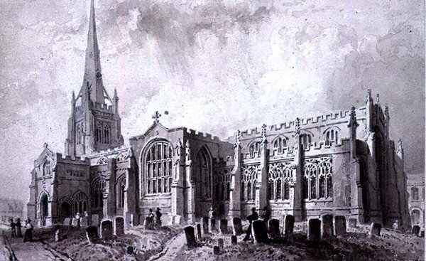 Św. Jan Chrzciciel, Thaxted, Essex, Widok z południowego zachodu autorstwa William Henry Bartlett