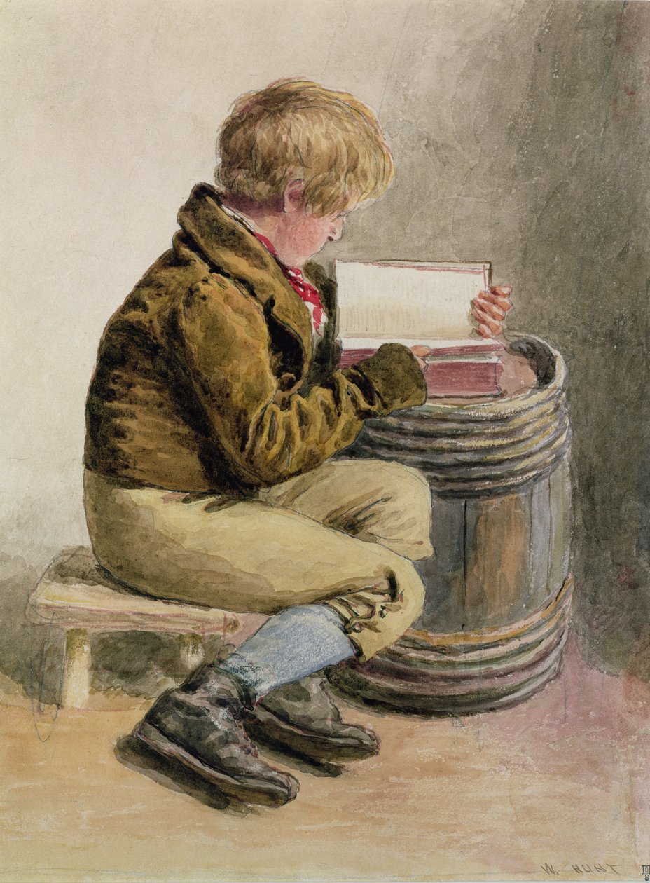 Mały chłopiec czytający książkę (wc) autorstwa William Henry Hunt