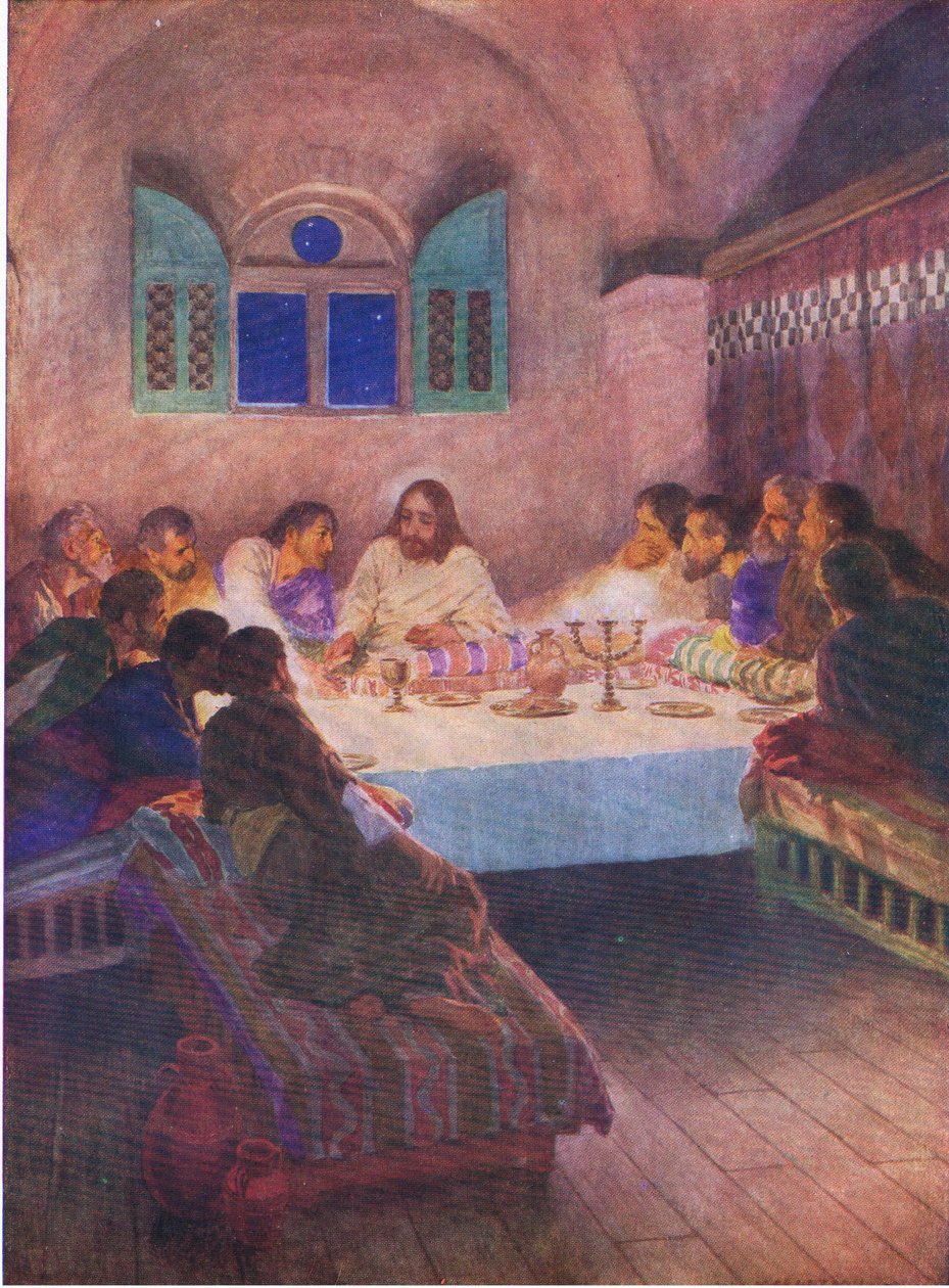 Ostatnia Wieczerza, z The Bible Picture Book wydanej przez Thomasa Nelsona, ok. 1950 autorstwa William Henry Margetson