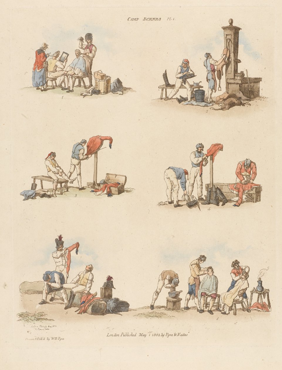 Sceny obozowe, 1803 (kolorowa akwaforta) autorstwa William Henry after Pyne