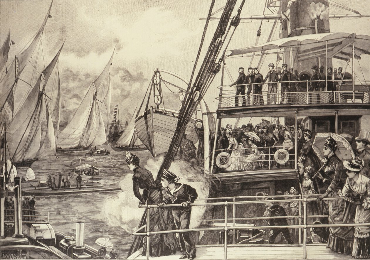 Książę Walii rozpoczyna jubileuszowy wyścig jachtów, z The Illustrated London News, 25 czerwca 1887 r. autorstwa William Heysham after Overend