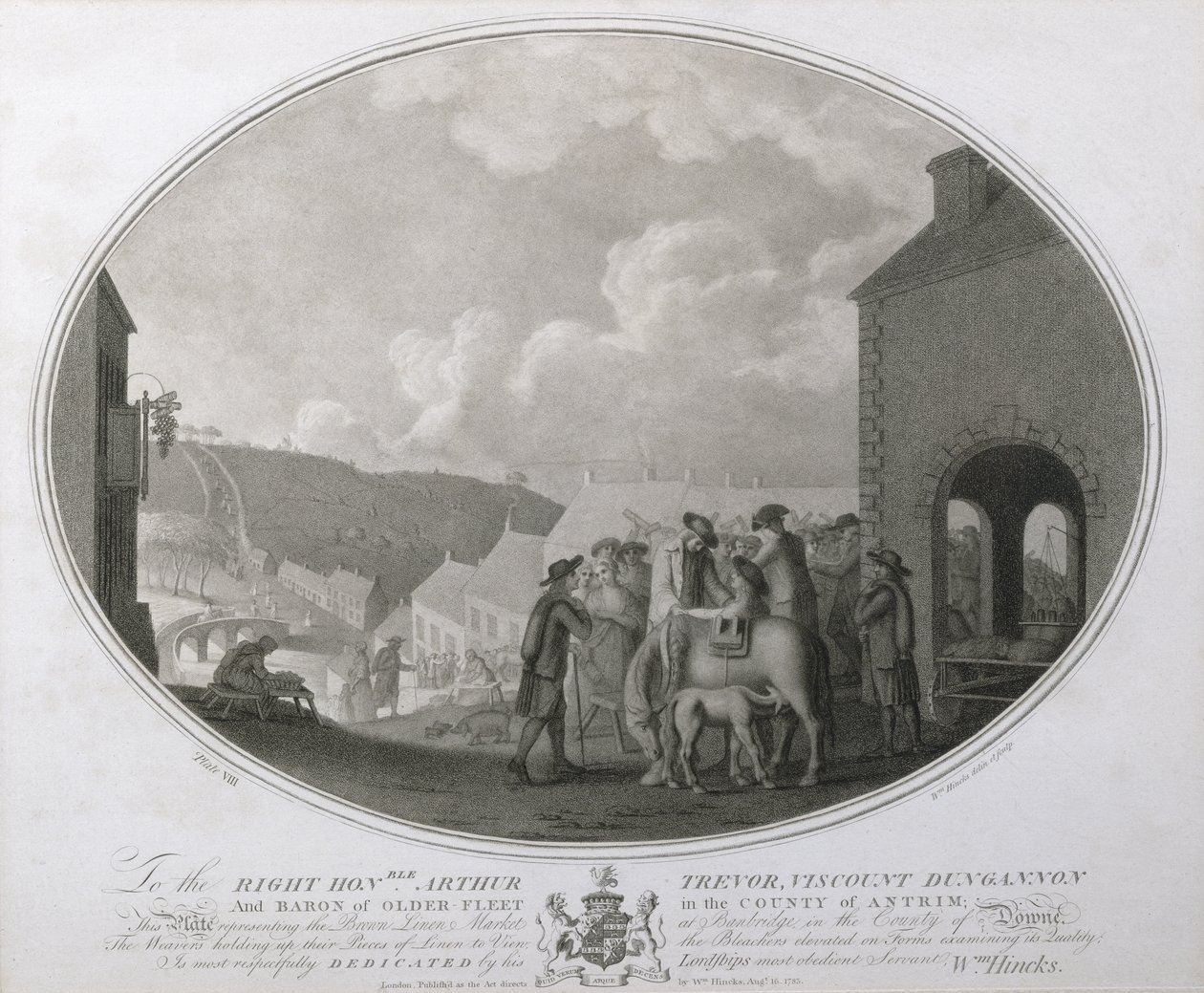 The Brown Linen Market w Banbridge w hrabstwie Antrim, płyta VIII The Linen Manufactory of Ireland, 1783 (mezzotinta) autorstwa William Hincks