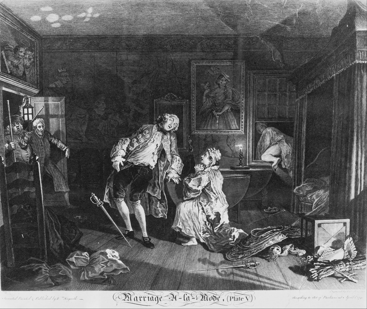 Małżeństwo à la Mode, płyta 5, (Śmierć hrabiego) autorstwa William Hogarth
