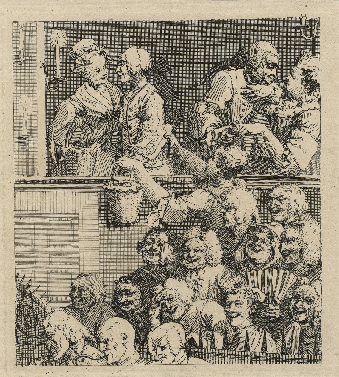 Śmiejąca się publiczność (lub zadowolona publiczność) autorstwa William Hogarth