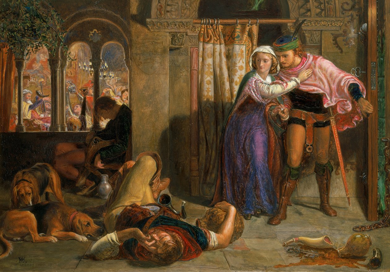 Lot Madeline i Porphyro podczas pijaństwa towarzyszącego biesiady (Wigilia św. Agnieszki) autorstwa William Holman Hunt
