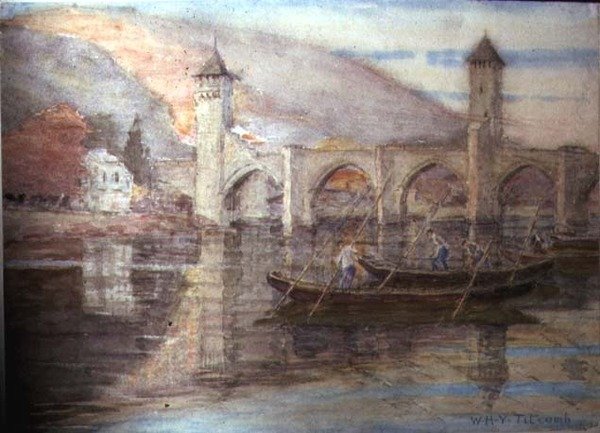 Pont Valentre, Cahors (wc na papierze) autorstwa William Holt Yates Titcomb
