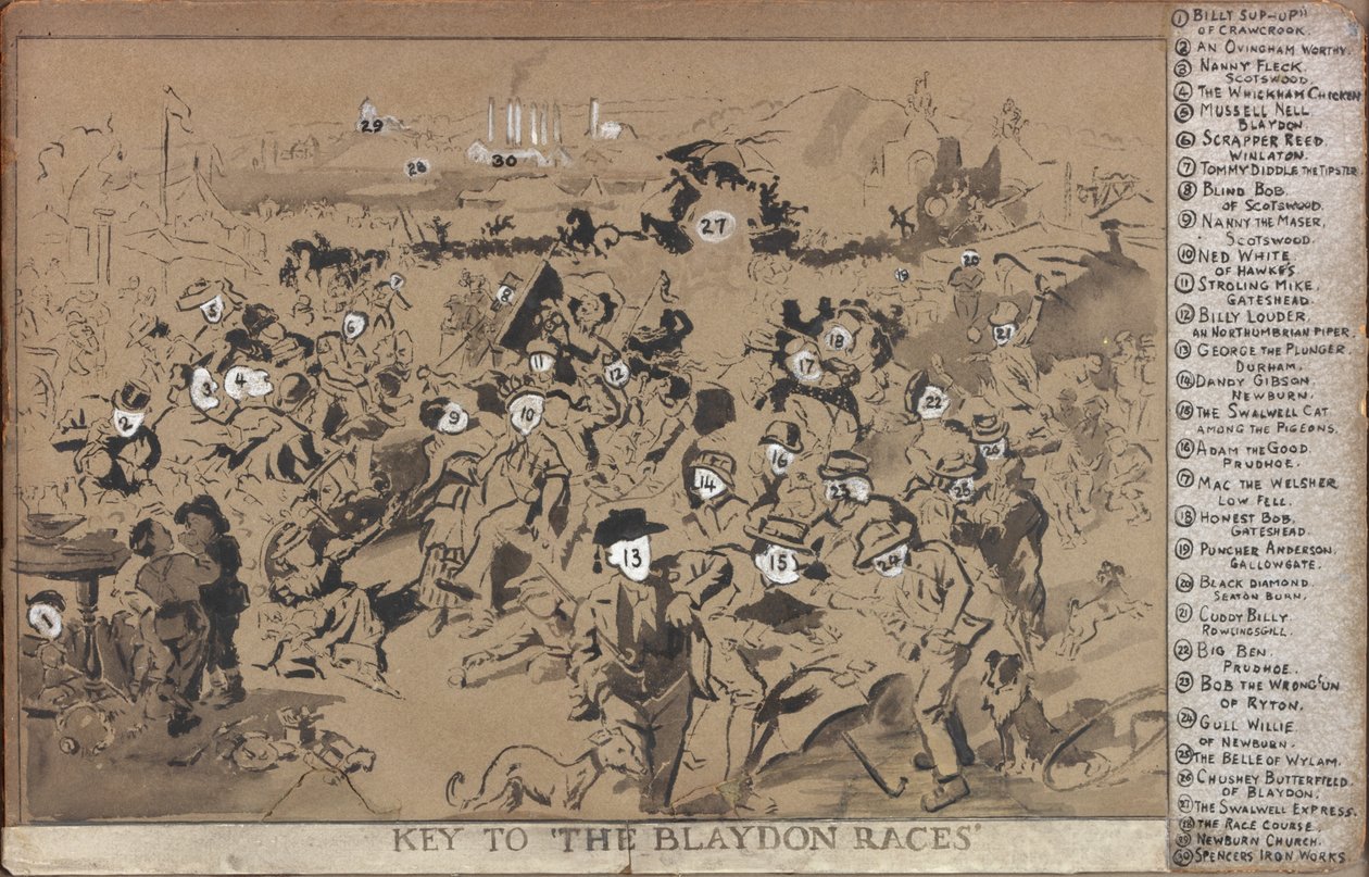Klucz do atramentu i kredy Blaydon Races na papierze i tekturze autorstwa William Irving