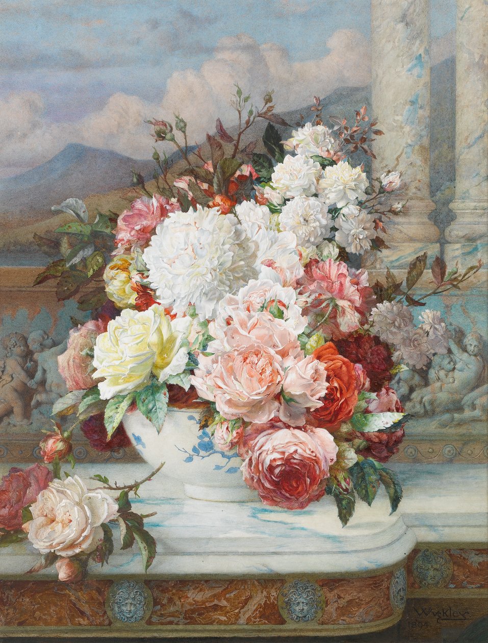 Róże na marmurowej półce, 1894 autorstwa William Jabez Muckley