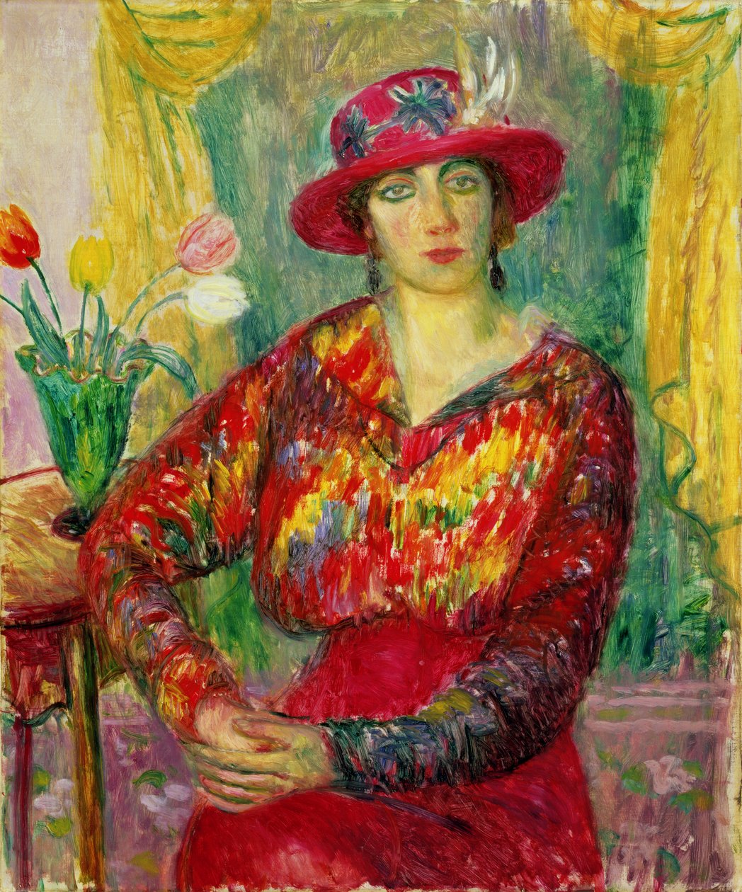 Dziewczyna w czerwonej sukience i kapeluszu autorstwa William James Glackens