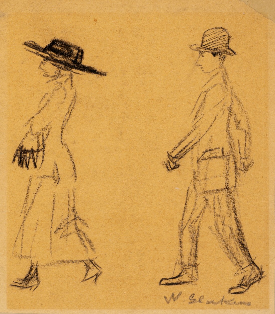 Mężczyzna podążający za kobietą (węgiel na papierze) autorstwa William James Glackens