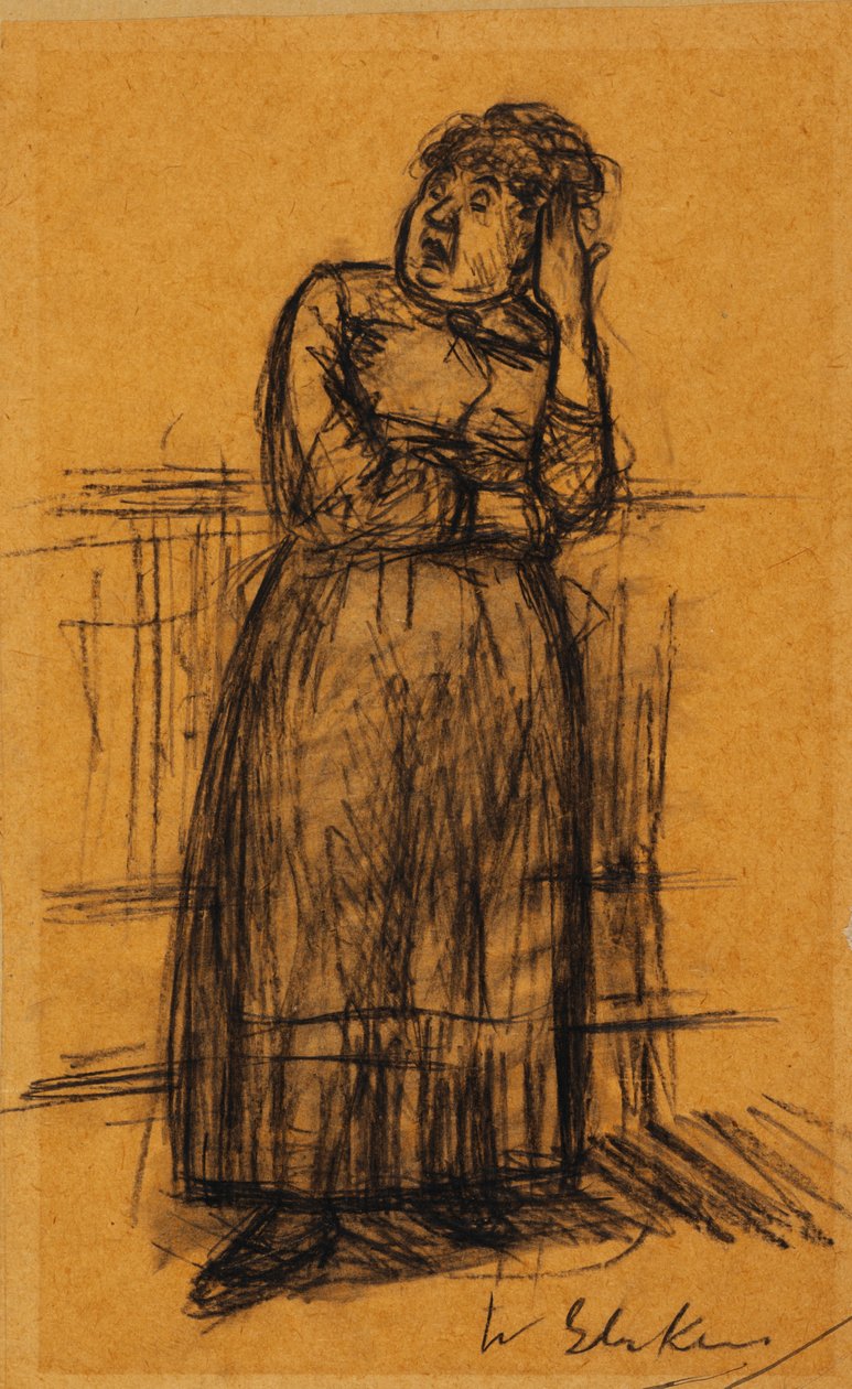 Kobieta z ręką we włosach (czarna kreda na papierze) autorstwa William James Glackens