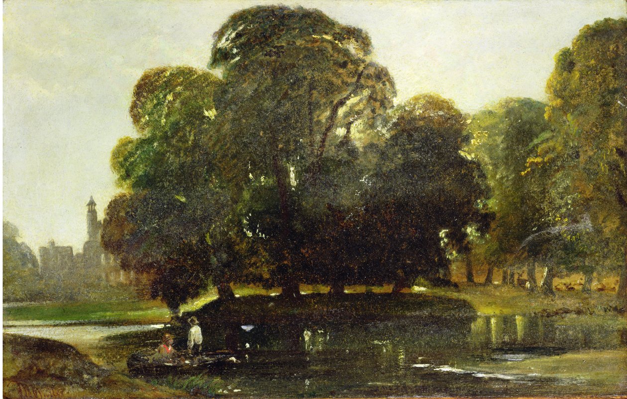 A View of Eton and the Fellows Eyot, c.1835-45 (olej na papierze na panelu) autorstwa William James Muller
