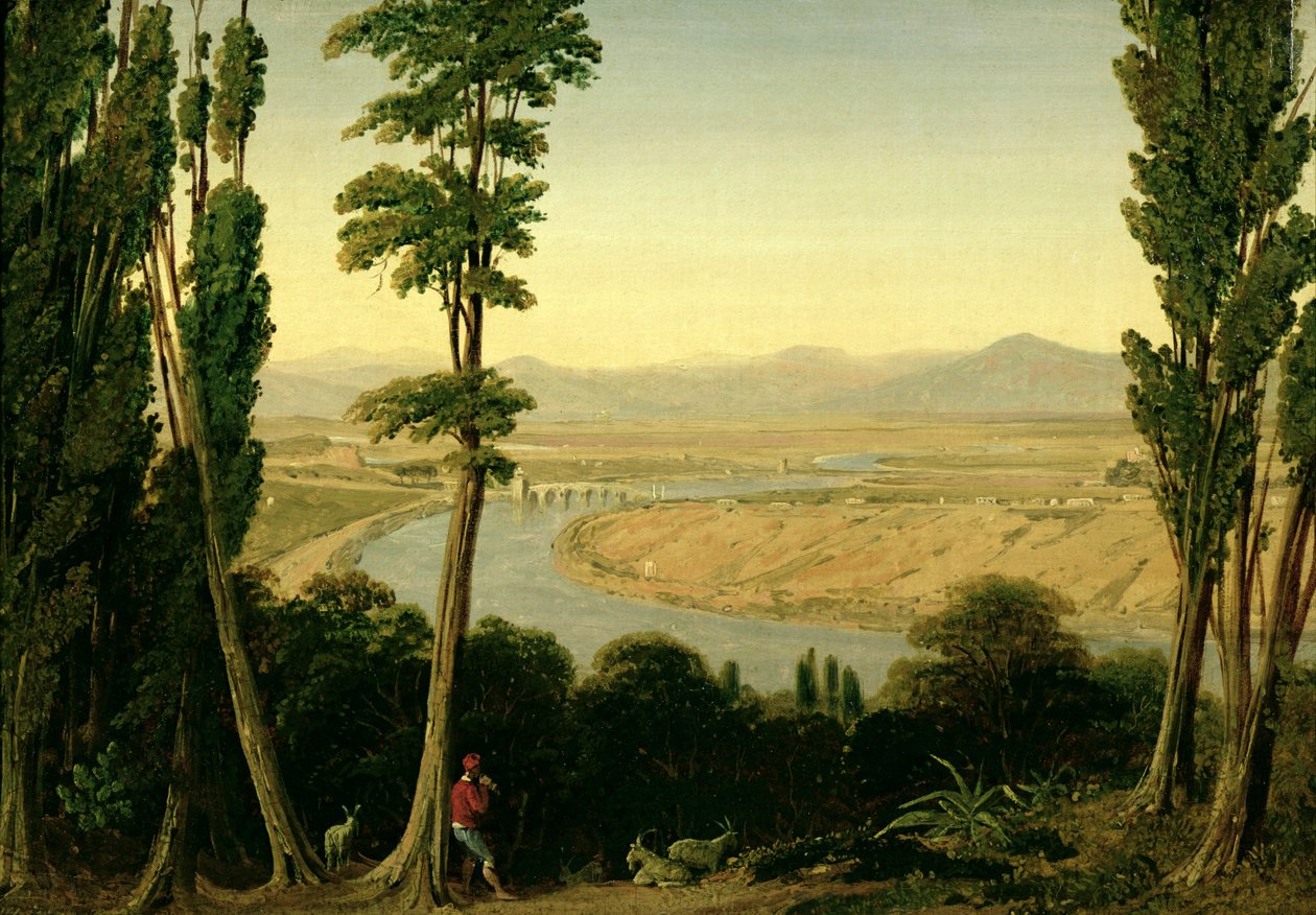 Widok Tybru i Kampanii Rzymskiej z Monte Mario, 1829 (olej na papierze nałożony na płótno) autorstwa William Linton