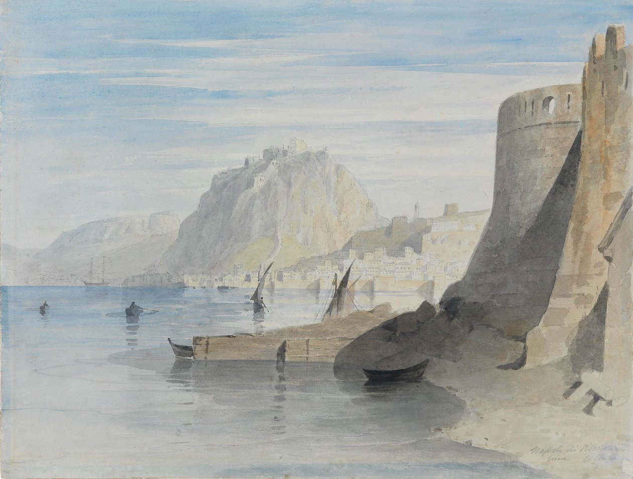 Widok na port Nauplion, zatytułowany Napoli di Romania, Grecja autorstwa William Linton